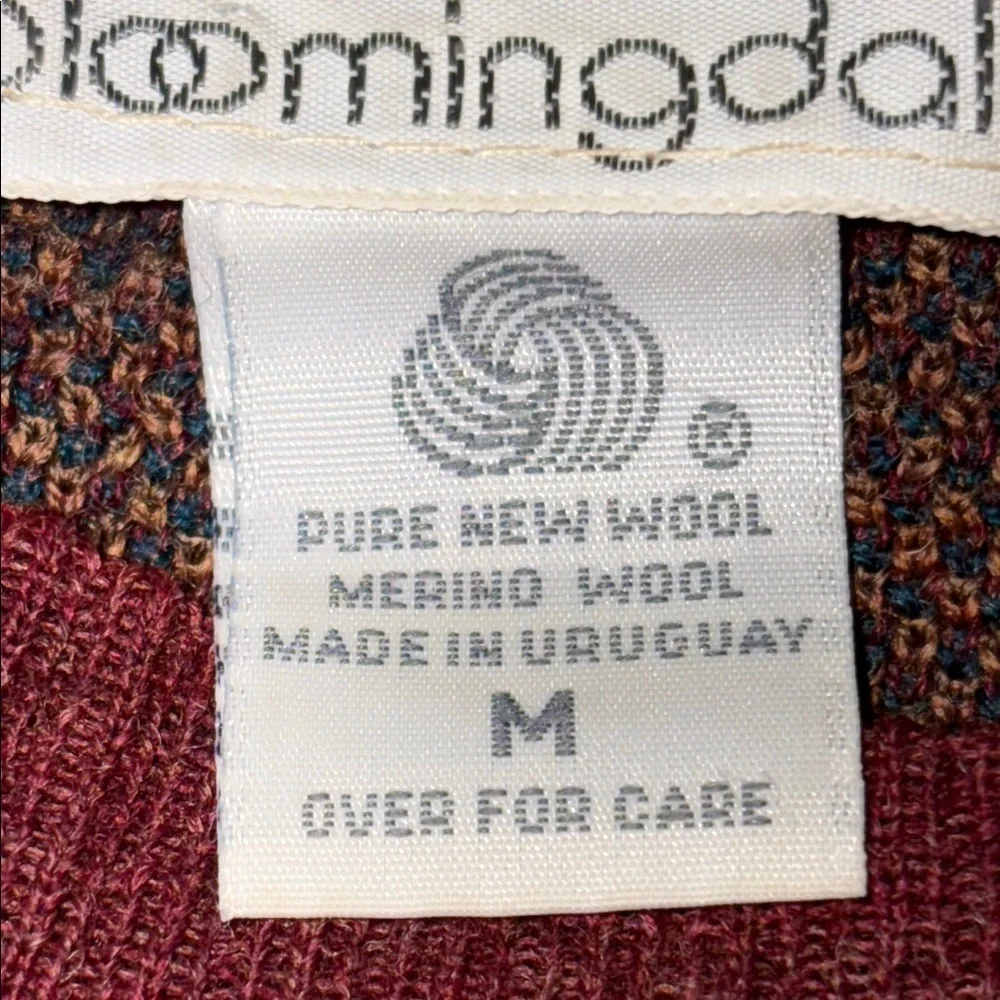Bloomingdale's Red and Brown Crewneck Sweater Geometric wool knit
